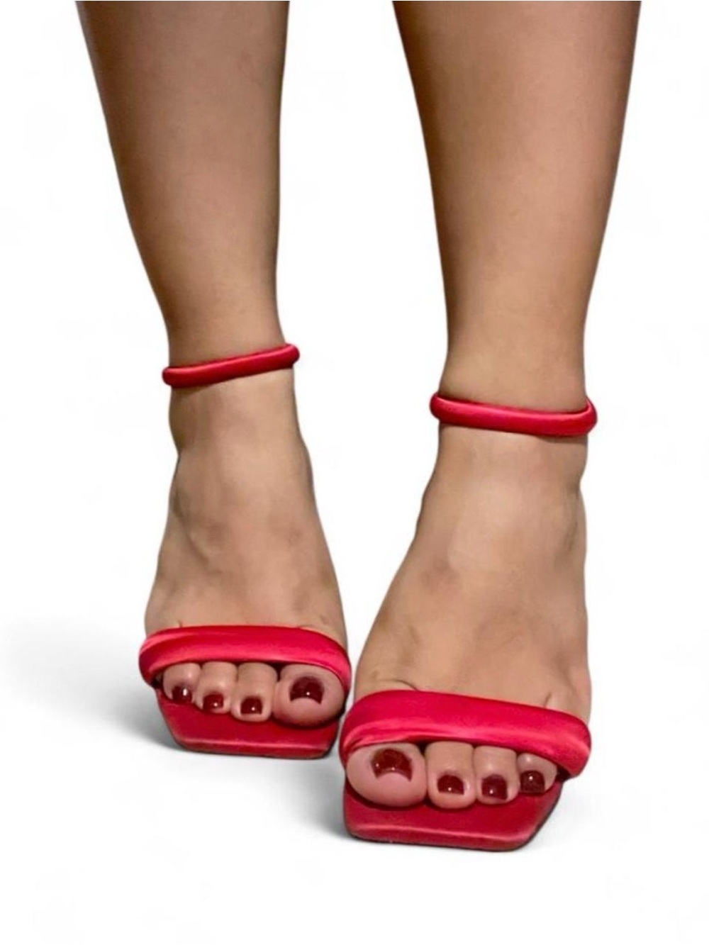 Map Pink Ankle-Strap Square-Toe Heels